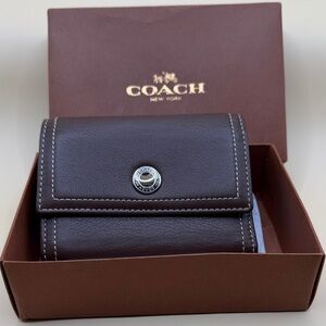 Coach Dark Brown Leather Wallet with Silver Accent